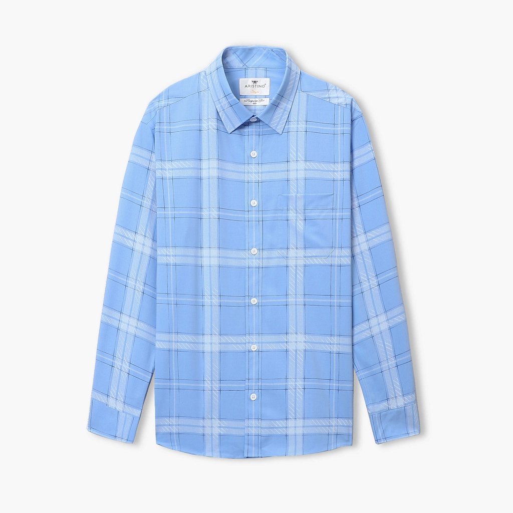 Áo sơ mi nam dài tay ARISTINO họa tiết kẻ caro màu xanh trẻ trung, thanh lịch, chất Modal mềm mại - ALS30601