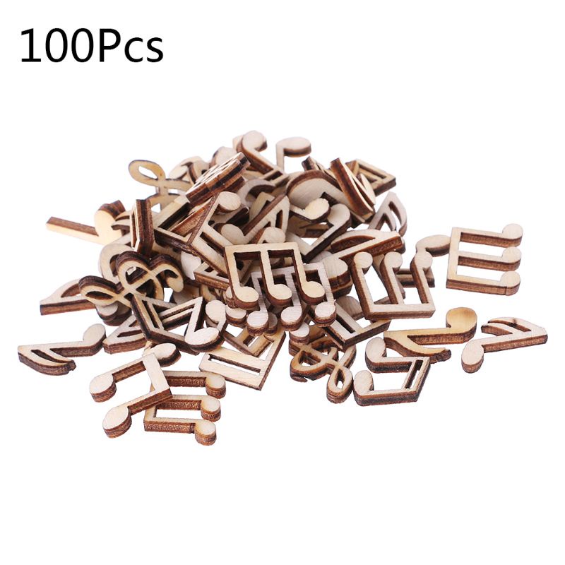 Set 100 miếng gỗ hình nốt nhạc trang trí