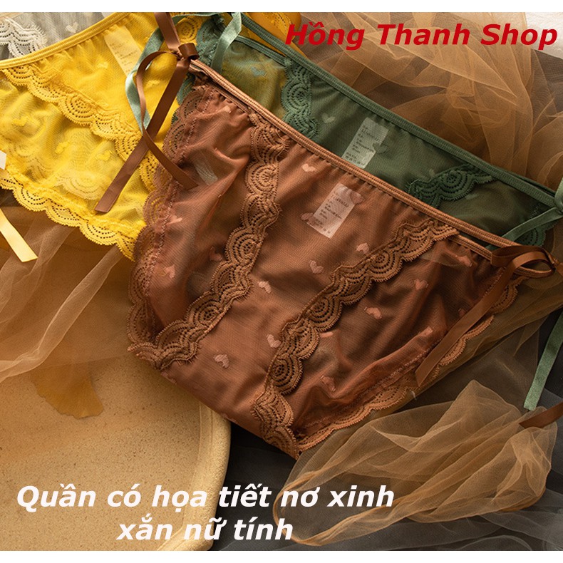 Quần lót nữ ren lưới họa tiết trái tim, đính nơ hông mới lạ quyến rũ | BigBuy360 - bigbuy360.vn
