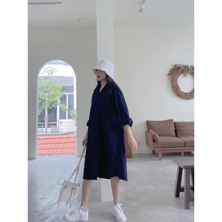 [HÀNG THIẾT KẾ - CRUSHH STUDIO ] D12 - Đầm sơ mi xanh đen linen gân