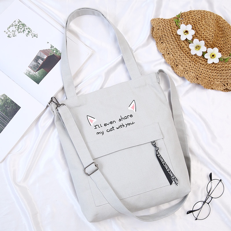 Túi Vải Canvas Đeo Vai Sức Chứa Lớn Thiết Kế Đơn Giản Thời Trang Cho Nữ
