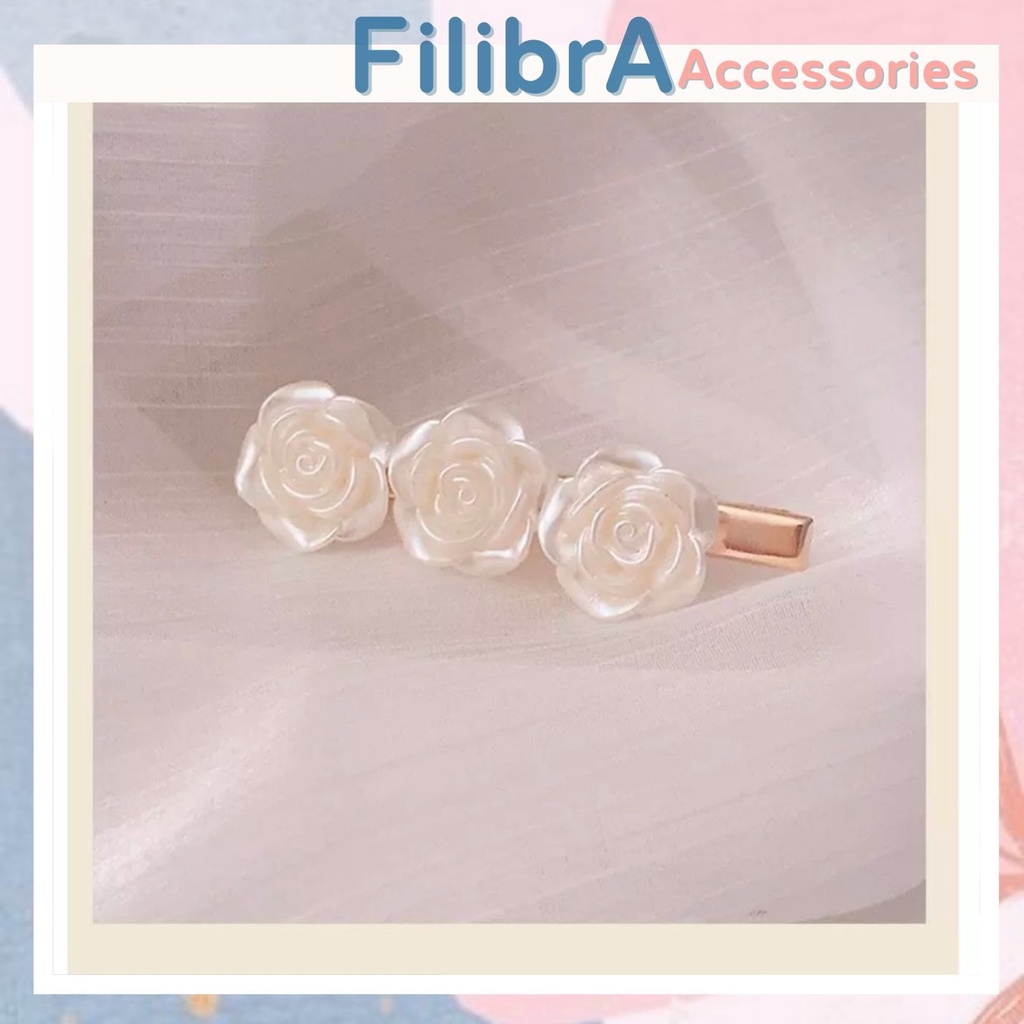 Kẹp mái hoa hồng sang trọng phong cách Hàn Quốc, phụ kiện tóc nữ KT045 - Filibra.[Vàng-Trắng ngẫu nhiên]..