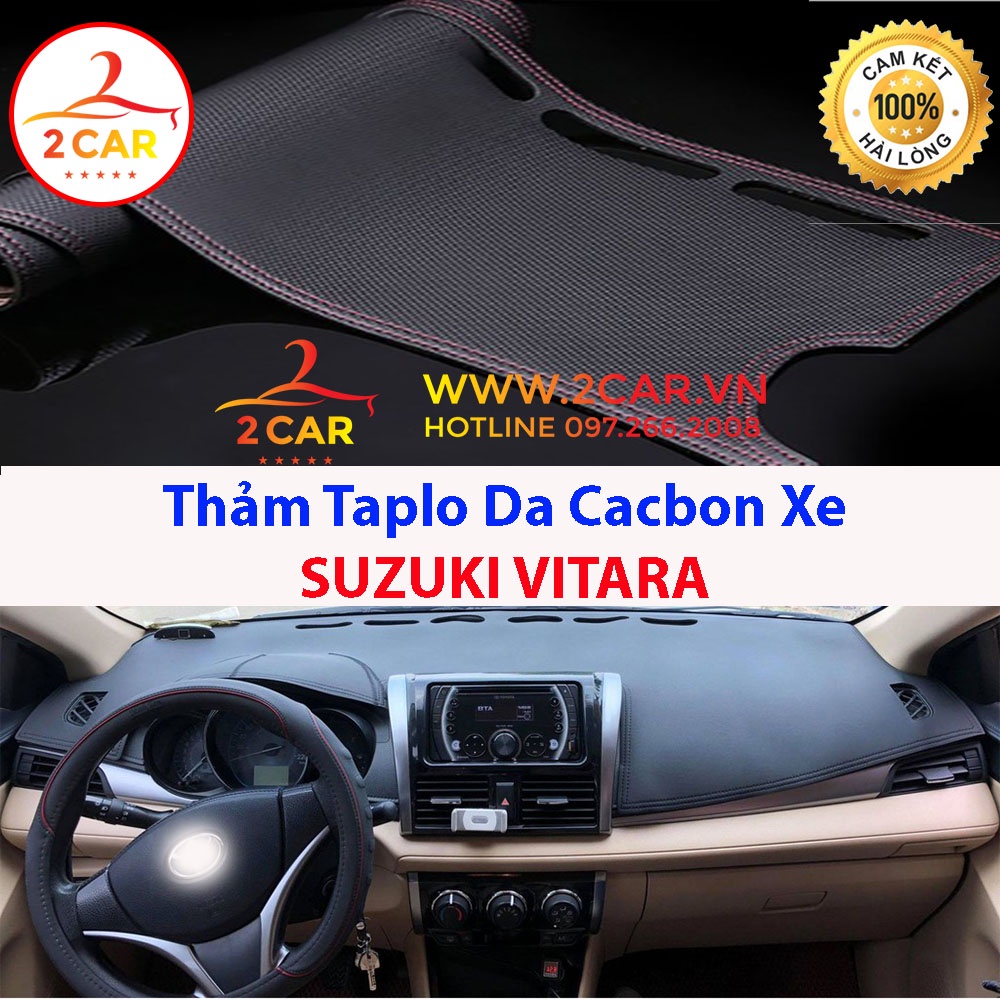 Thảm Taplo Da Cacbon Xe Suzuki Vitara 2015-2022, chống nóng tốt, chống trơn trượt, vừa khít theo xe