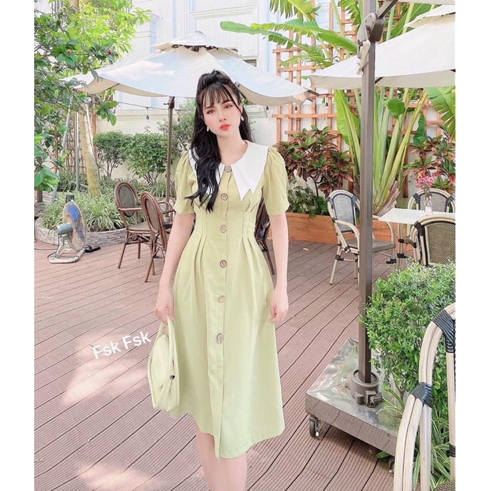 Váy khuy dừa cổV 2 tà