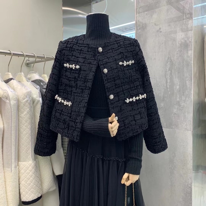 ( Ảnh thật ) A1060 Áo dạ tweed viền đá lót lông | BigBuy360 - bigbuy360.vn