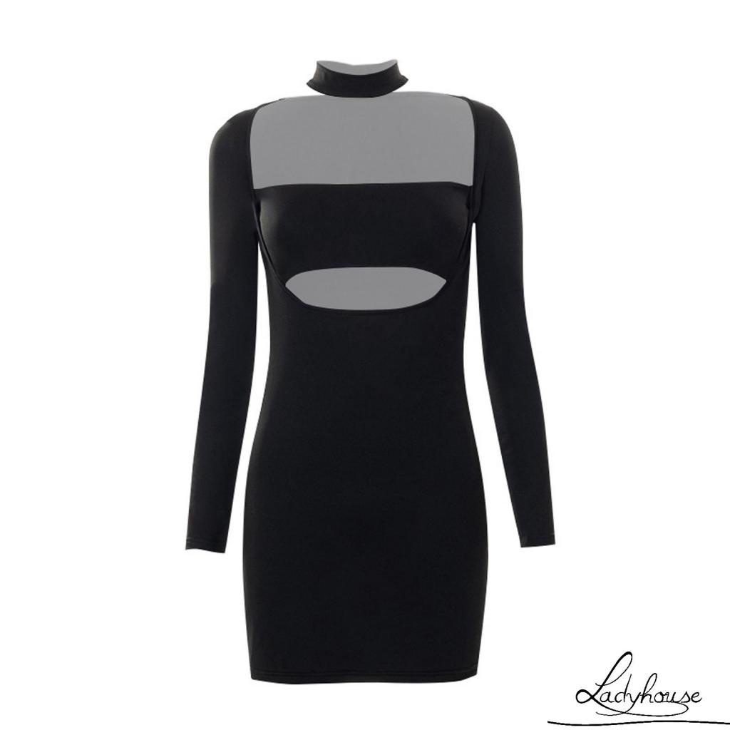 Đầm Dài Tay Cổ Vuông Màu Trơn Thiết Kế Ôm Sát Tôn Dáng Thời Trang Dành Cho Nữ