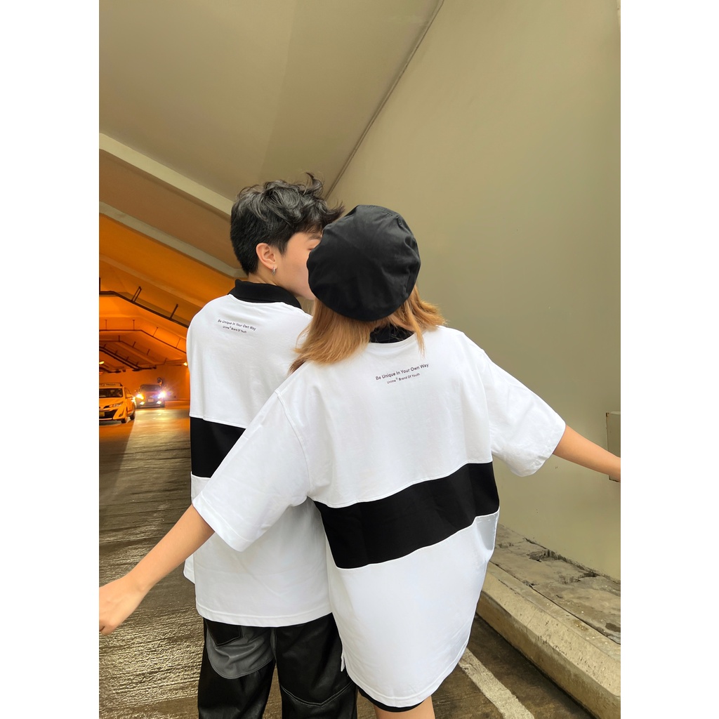 Áo polo trắng phối thân đen nam/nữ vải thun cá sấu 100% cotton