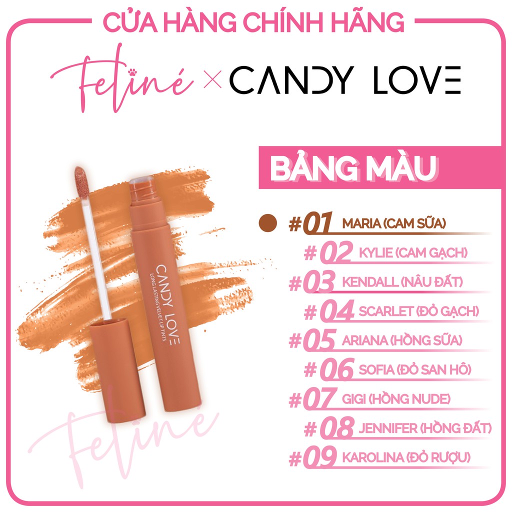 Son Kem Nhung Lì Candy Love - Son Siêu Mịn, Siêu Mướt, Siêu Bám Màu Và Lâu Trôi - FREESHIP - Feline Store
