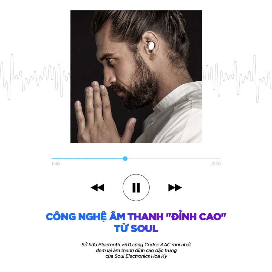 Tai Nghe True Wireless Soul ST-XX, Cảm Ứng, Chống Nước IPX5,  Nghe Đến 20H - Chính Hãng