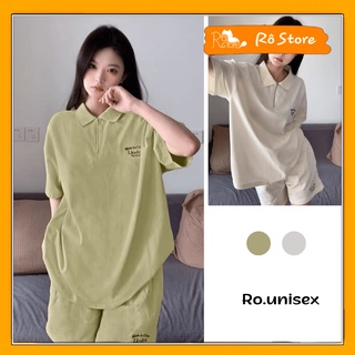 Set polo tổ ong cộc tay/ Bộ thun nữ form rộng unisex thêu hoạ tiết LKODEN phong cách Hàn Quốc Rô Store S30