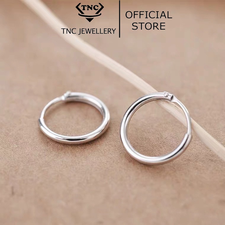 Khuyên tai bạc tròn trơn nhiều size có chốt -Trang sức TNC Jewellery