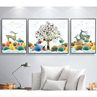 Bộ tranh 3 tranh treo tường canvas hươu sắc màu 11138611