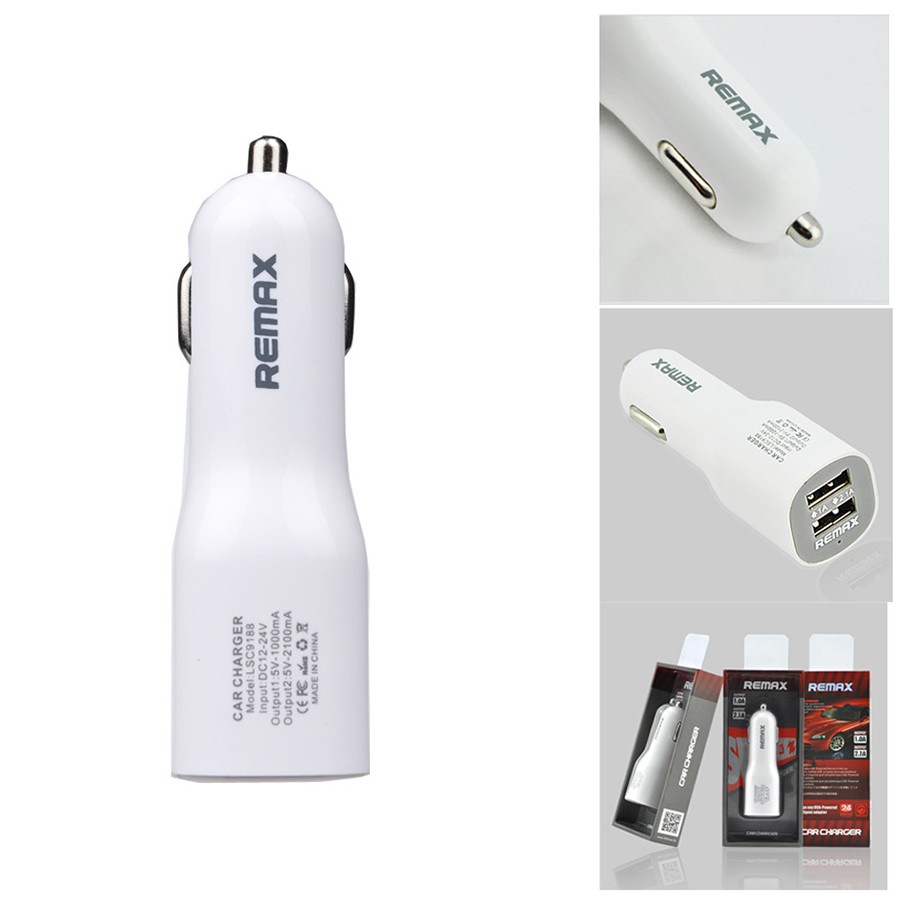 Cóc sạc (Củ sạc) xe hơi và xe máy đời mới chính hãng Remax 2 cổng USB 2.1 vs 1.0 sạc nhanh và sạc bình thường