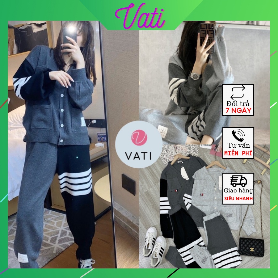 Bộ Len Thể Thao VATI Phối Cổ Chữ V  Chất Vải Nhung Tăm Hàng Loại 1 Dày Đẹp 2 Màu Phong Cách Hàn Quốc