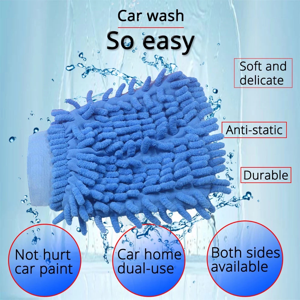 [Random Color] 2 In 1 Ultrafine Fiber Chenille Car Motorcycle Cleaning Wash Glove