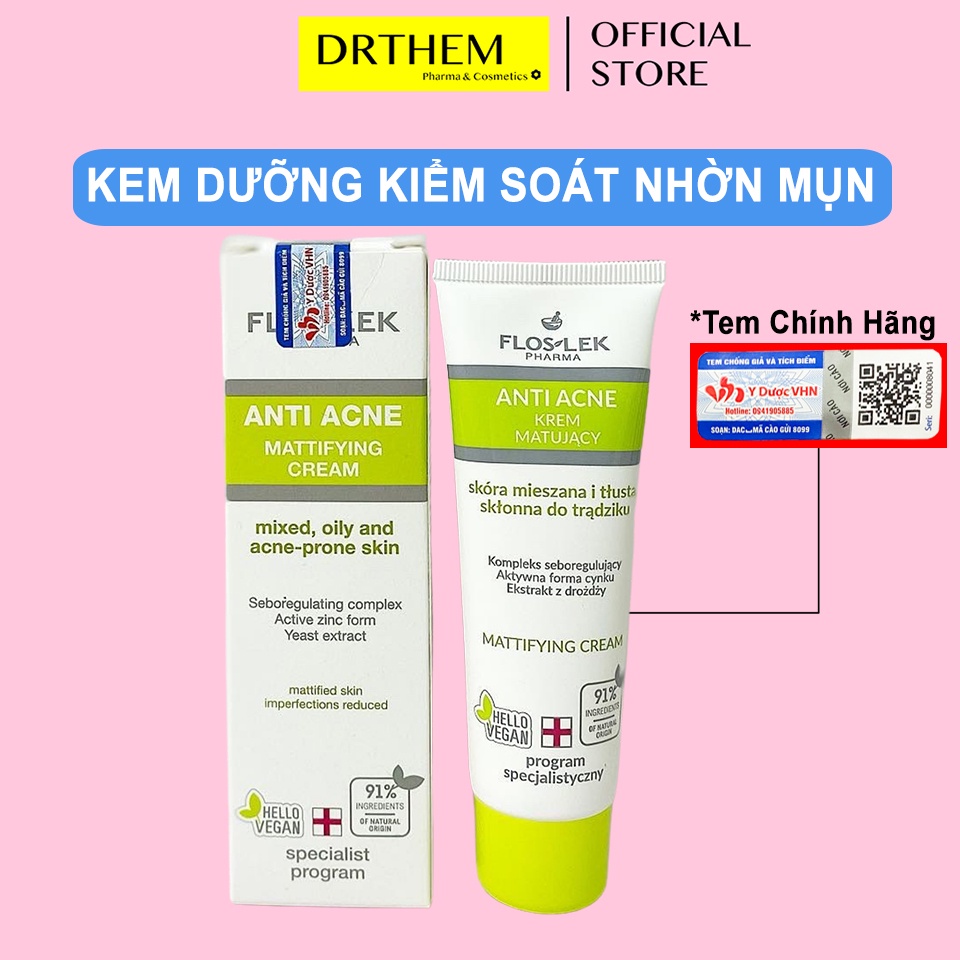 Kem Dưỡng Floslek Anti Acne Mattifying Cream 50ml - Kiểm Soát Dầu Mụn và Điều Tiết Nhờn