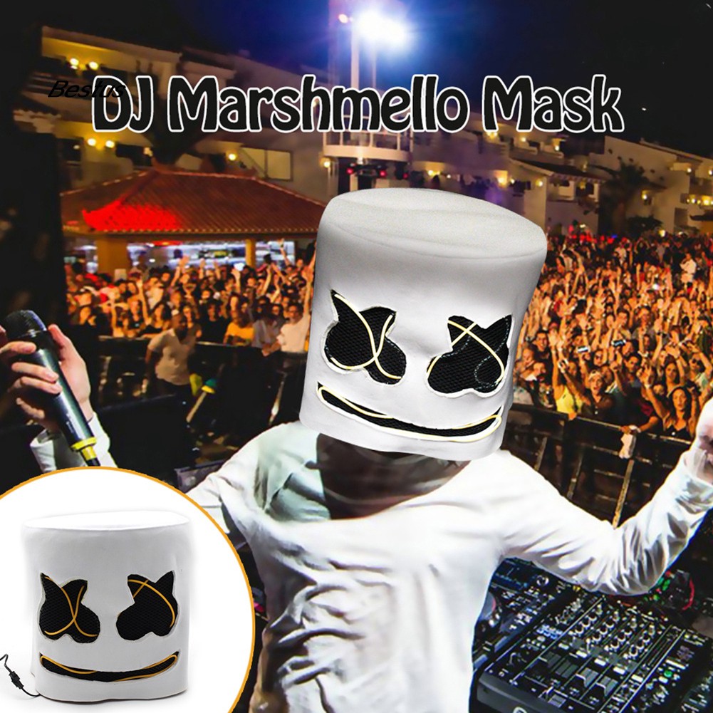 BEST LED/Non LED MarshMello DJ Full Head Make Helmet Club Party Cosplay Bar Props