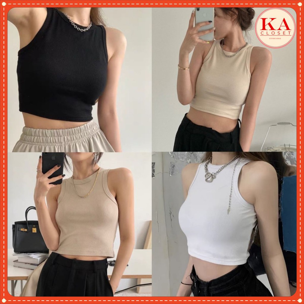 Áo croptop ba lỗ ngược KA Closet chất bozip dầy co dãn tốt, mặc tôn dáng, 3 màu sang chảnh