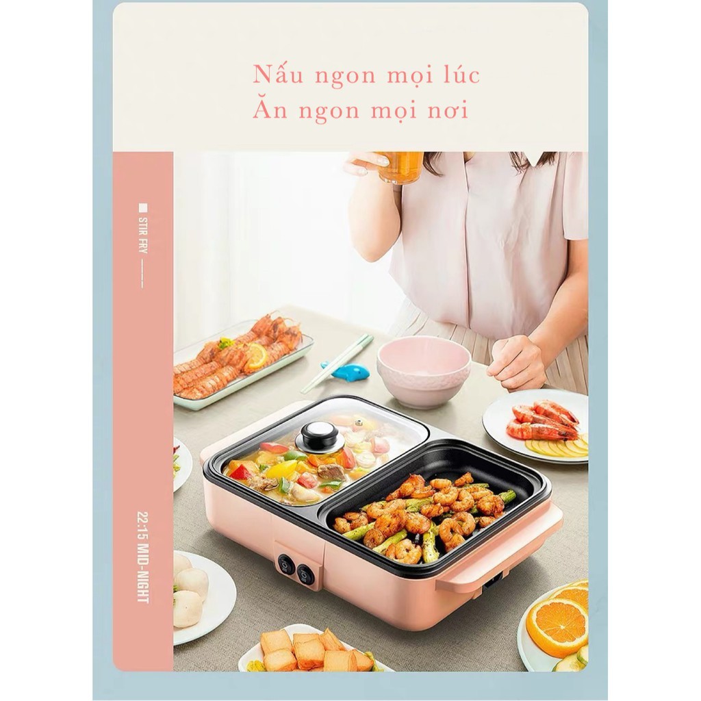 Nồi Lẩu 2 Ngăn Hình Chữ Nhật - Lẩu Nướng - Lẩu Nước 2 in 1