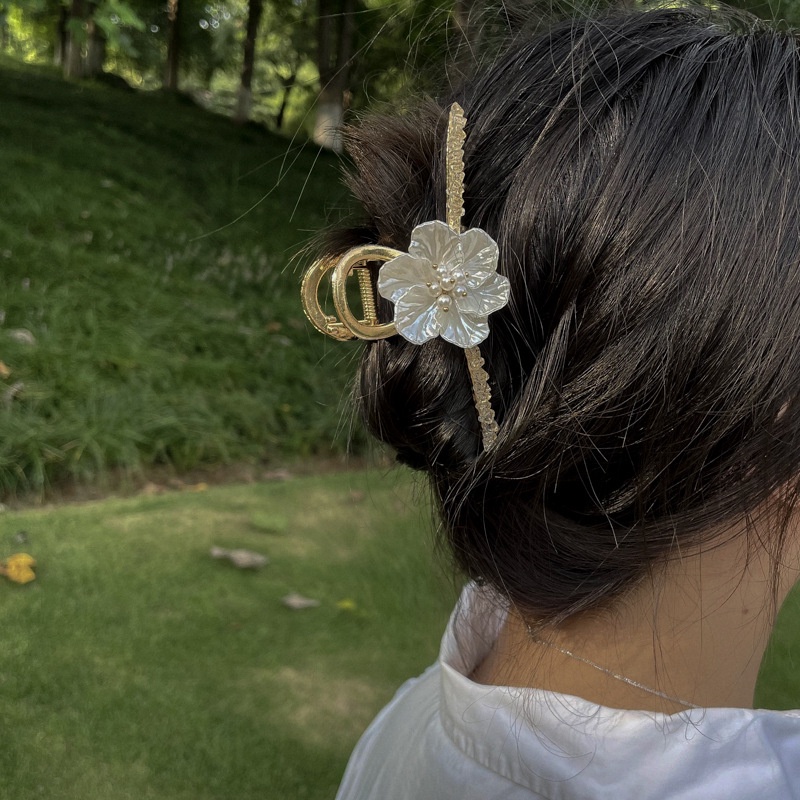 Kẹp Tóc Kim Loại Hình Hoa Và Cá Mập Đơn Giản Phong Cách Hàn Quốc