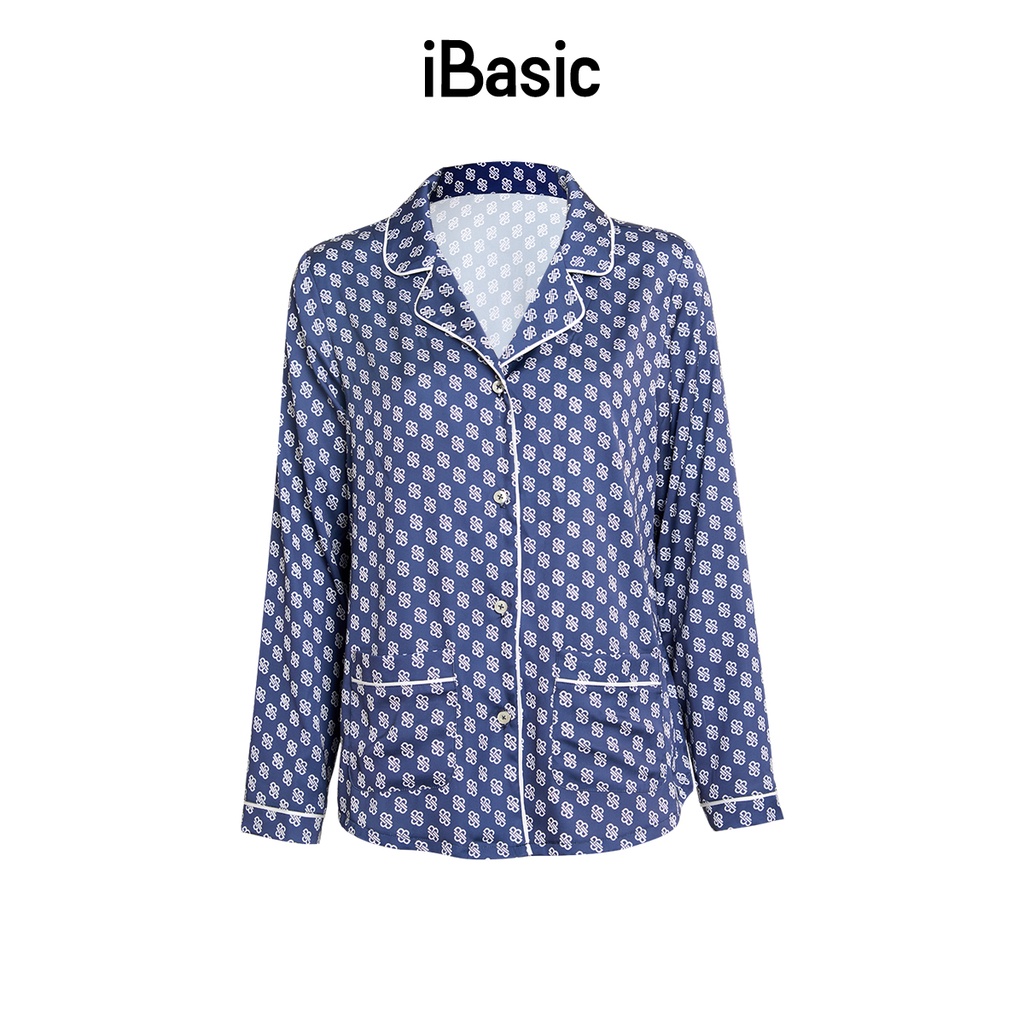 Áo pyjama nữ lụa Satin tay dài hoạ tiết icon iBasic HOMW029T