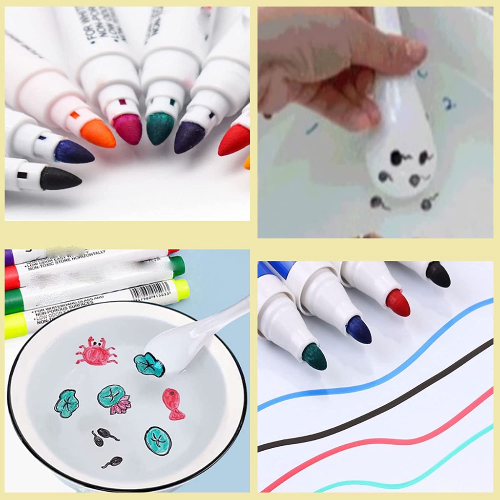 Set 12 bút vẽ nước ma thuật, vẽ hình nổi trên mặt nước, dùng được trên bảng trắng, đồ chơi giáo dục sớm cho trẻ em