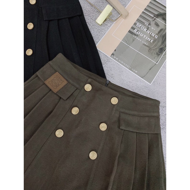 CHÂN VÁY XÒE NỮ DẠ XẾP LY 6 CÚC QUẢNG CHÂU CAO CẤP CỰC HOT CV856 | BigBuy360 - bigbuy360.vn