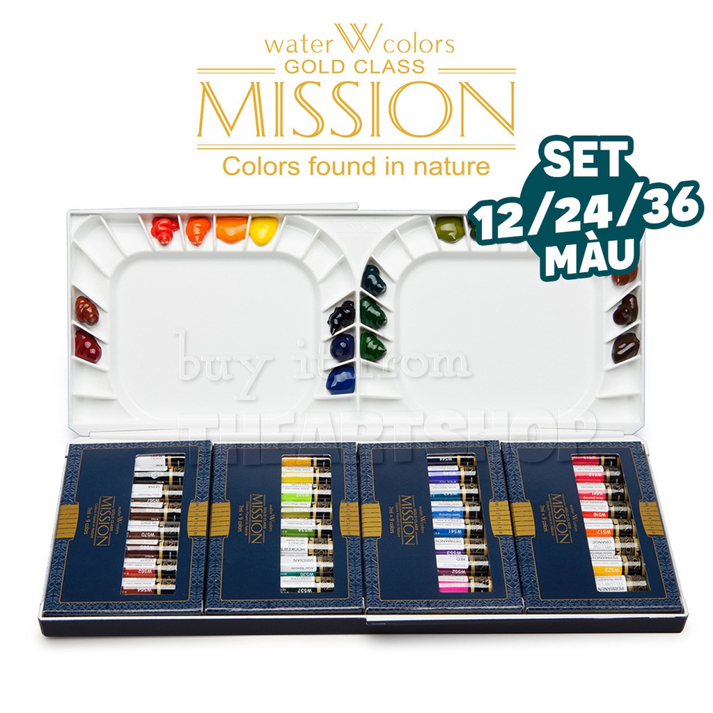 Bộ màu nước MIJELLO MISSION GOLD CLASS Set 12/18/24/36 tuýp 7ml - Made in Korea