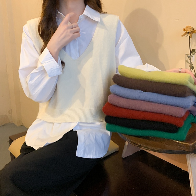 Áo Crop Top Dệt Kim Cổ Chữ V Màu Sắc Đơn Giản Phong Cách Hàn Quốc | BigBuy360 - bigbuy360.vn