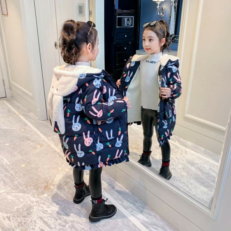 ÁO PHAO THỎ LÓT LÔNG DÁNG DÀI BÉ GÁI