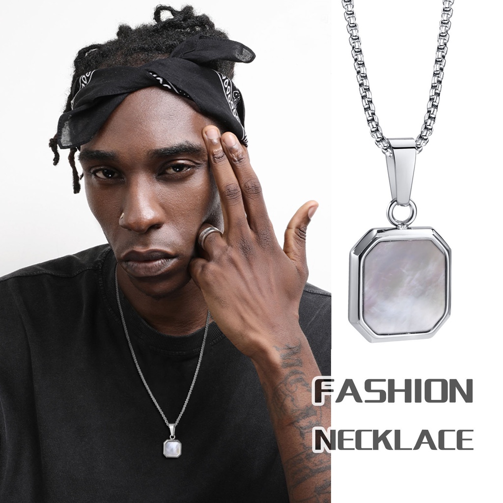 Vnox Vòng cổ Mặt Vỏ Sò Vuông 15mm Thời Trang Cho Nam