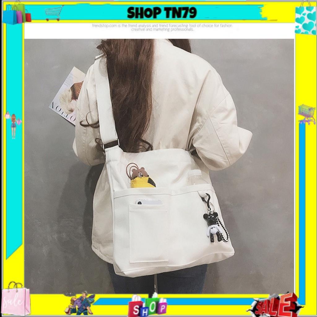 TÚI TOTE ĐEO CHÉO 4 NGĂN VẢI CANVAS PHONG CÁCH ULZZANG UNISEX CV-107