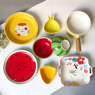 set ăn ngộ nghĩnh: bát đĩa dưa hấu, đĩa mèo, bát thỏ, đĩa chuồn chuồn… Gốm Sứ Linh Linh