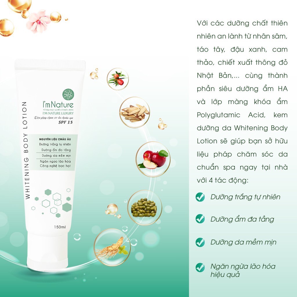 Kem Dưỡng Trắng Da Toàn Thân I'm Nature Whitening Body Lotion I'M NATURE 150ml SPF15+