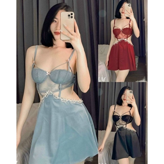 VN13 váy ngủ lụa đầm ngủ cúp ngực cut out eo sexy gợi cảm