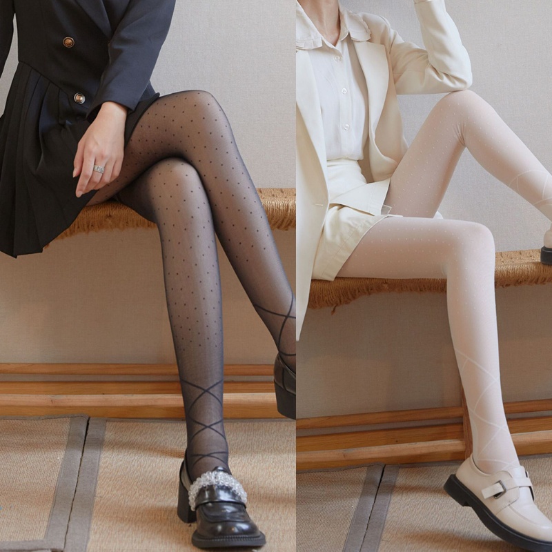Youyo Quần Tất Dày Đính Nơ Họa Tiết Chấm Bi Vintage Harajuku Cho Nữ