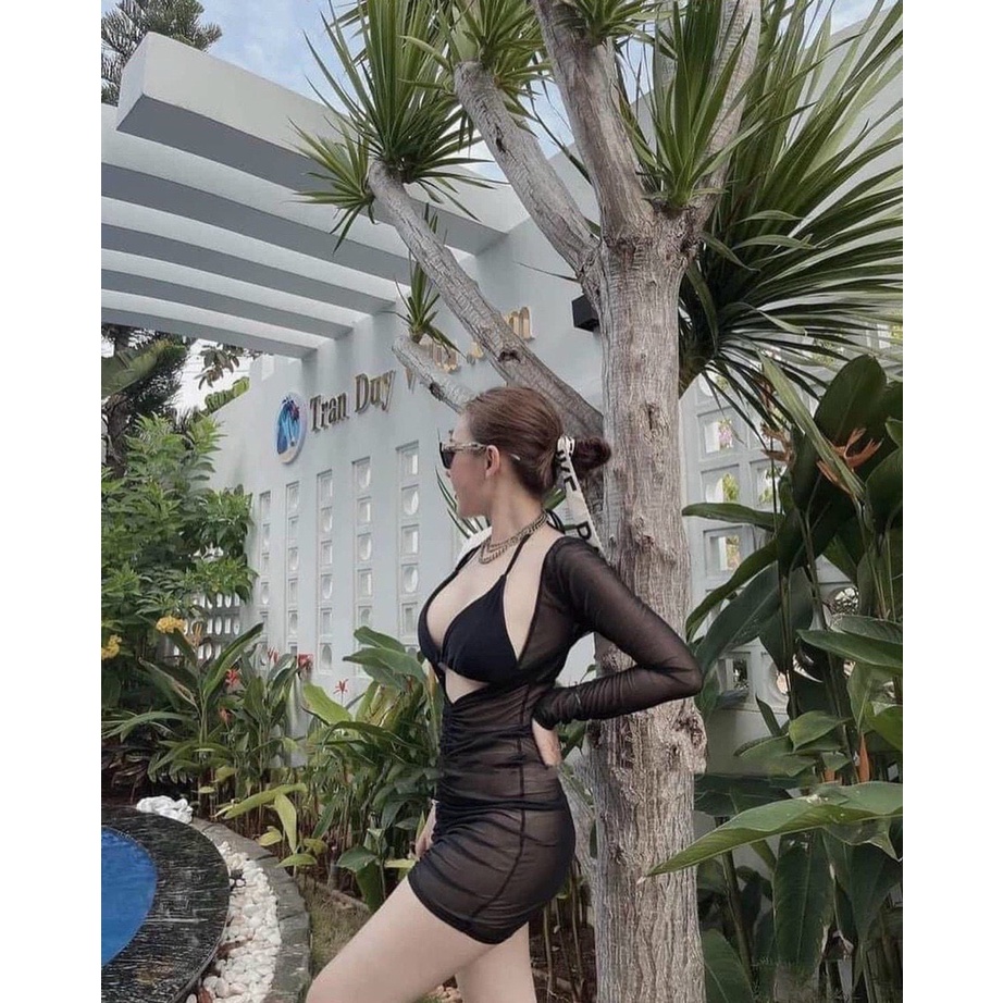 Bikini đi biển áo tam giác chip sexy kèm áo khoác ngoài sang chảnh