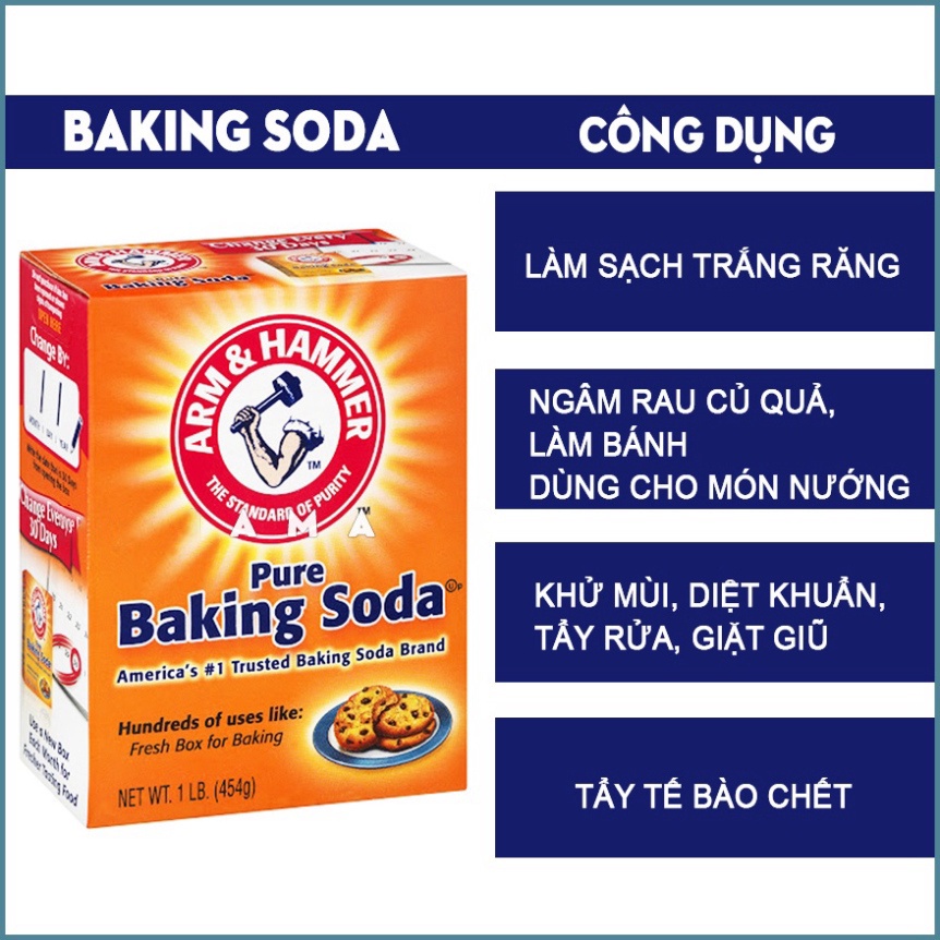 Bột Baking Soda 454g nhập khẩu Mỹ (USA) giúp làm trắng răng, khử hôi miệng, làm bánh, tẩy rửa, ngâm rau,...