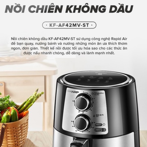 Nồi chiên không dầu Sharp chống dính 4.2 - 7 lít công suất 1250W-1450W giảm 80% chất béo, tự ngắt khi quá nhiệt - HAPOS