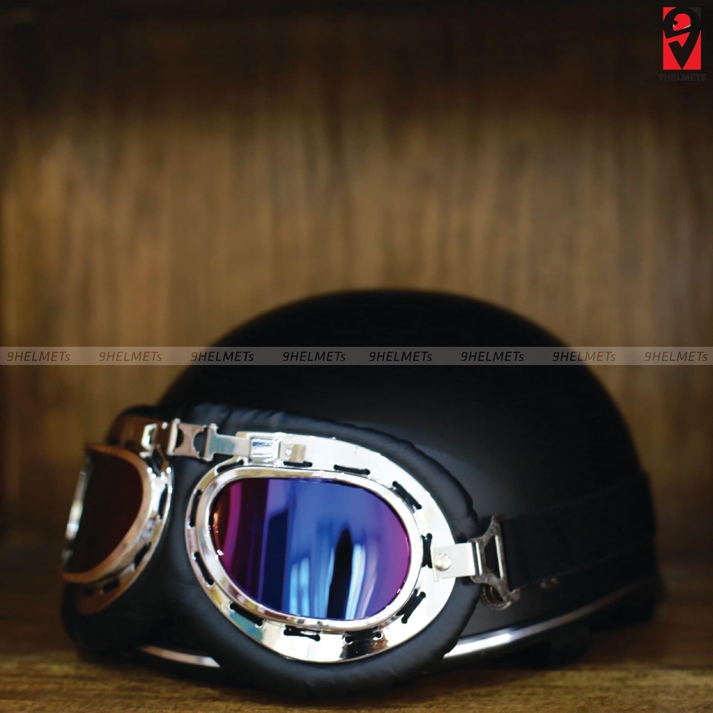 Mũ bảo hiểm nửa đầu nón 1/2 màu trơn freesize vòng đầu 54-59cm kèm kính phi công lót đệm mút xốp EPS