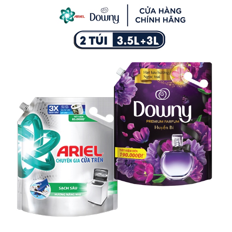 Combo P&G: Ariel Matic nước giặt Nắng mai 3.5kg, Nước xả vải Downy Hương Huyền Bí 3L