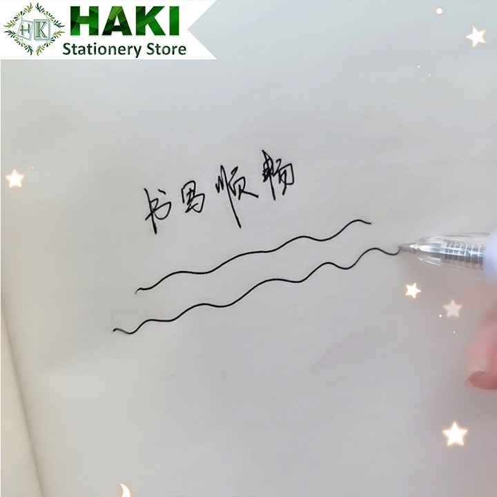 Bút bi nước trong suốt HAKI mực gel màu đen ngòi 0.5mm dễ thương B41