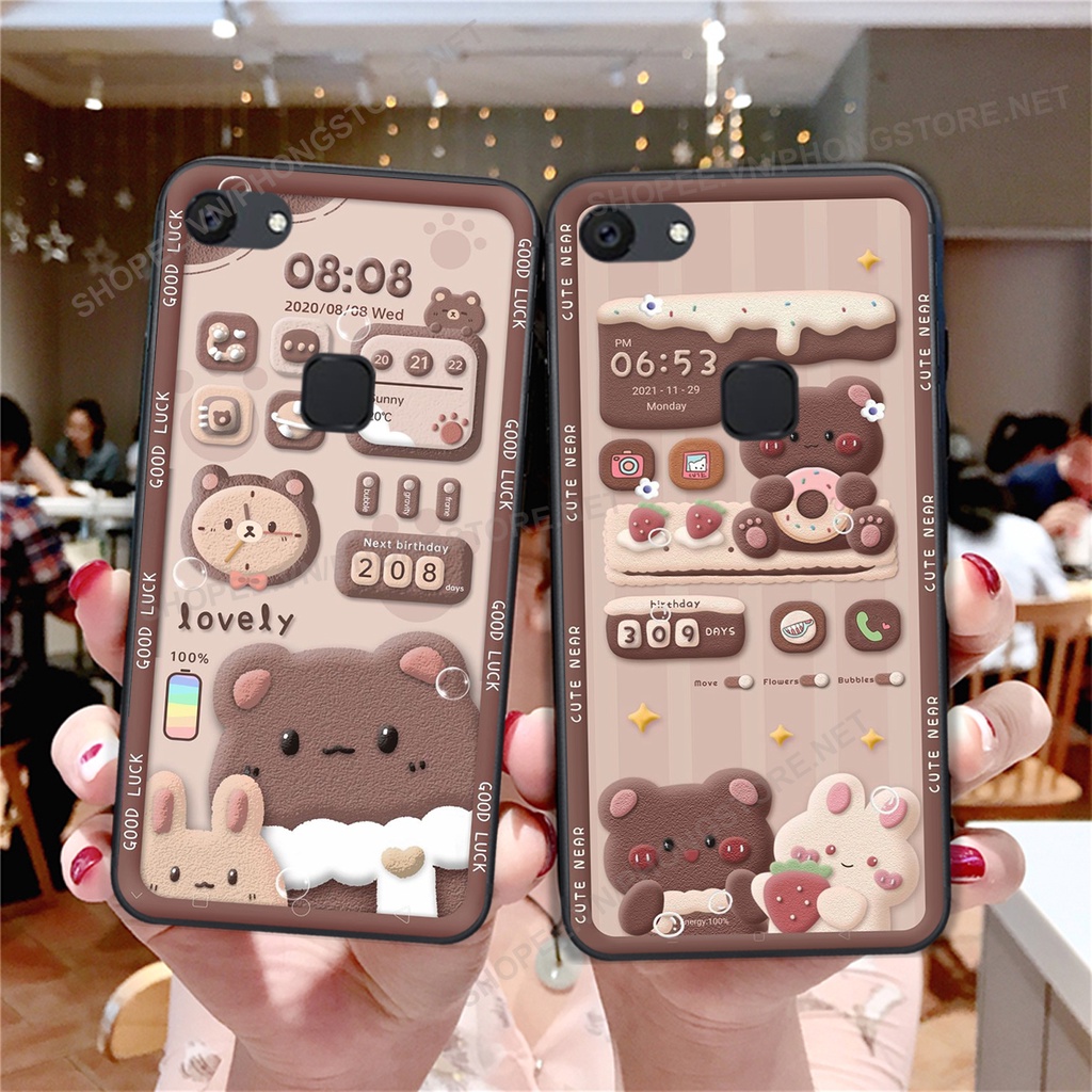 Ốp lưng Vivo V7 / V7 Plus / V7+ in họa tiết caro, mẫu gấu cực đáng yêu / ốp gấu cute giá rẻ siêu bền