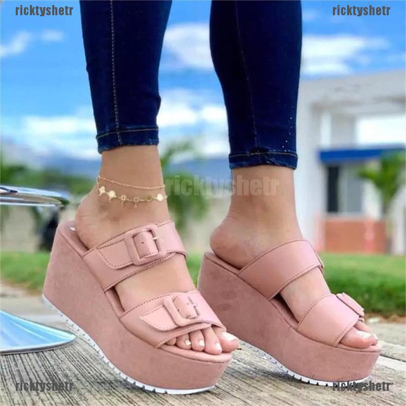 （ricktyshetr）Summer Woman Wedges Slippers Casual Shoes Slip-On High Quality Sandals