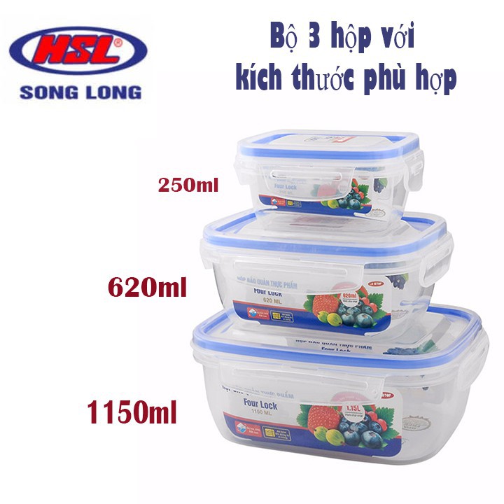 Set 3 hộp trữ đông- hộp nhựa việt nhật bảo quản thức ăn siêu bền