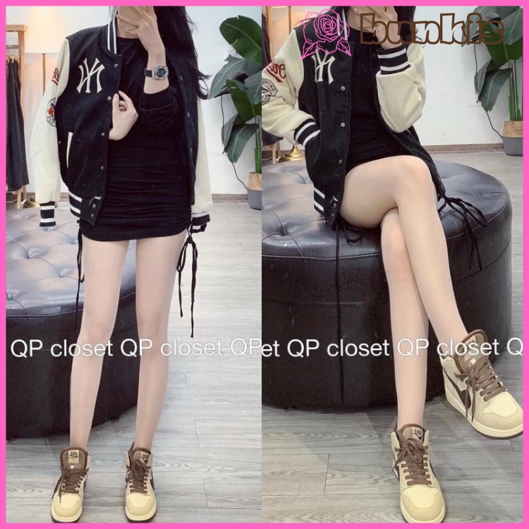 Áo Bomber NY Chất Nỉ Trong Lót Lông, Logo Thêu Cúc Bấm