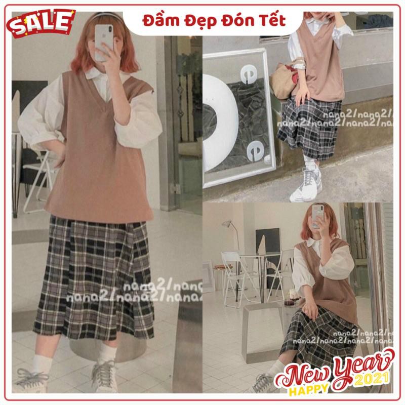 Chân Váy CARO SKIRT quốc dân form suông dài chuẩn dễ phối chất vải dày dặn lưng chun rộng có co giãn