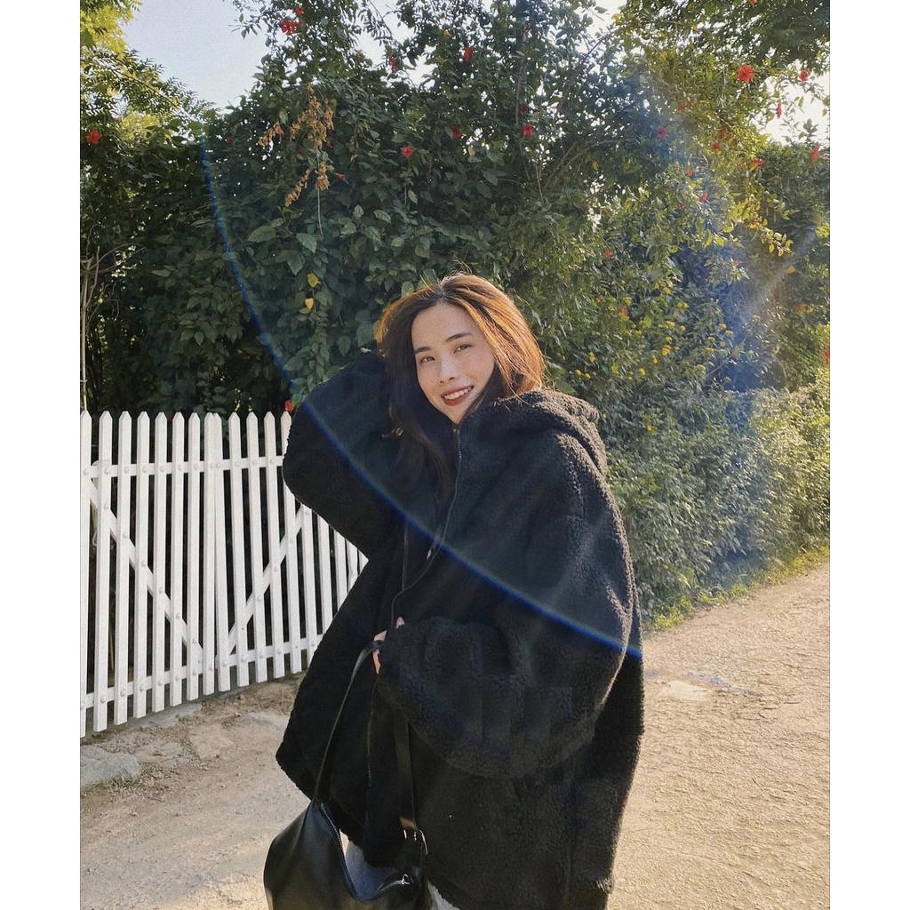 Áo Khoác Nỉ Cừu  Jacket sweater form rộng oversize tay bồng màu đen chữ nổi cá tính Ulzzang mã 24 | BigBuy360 - bigbuy360.vn