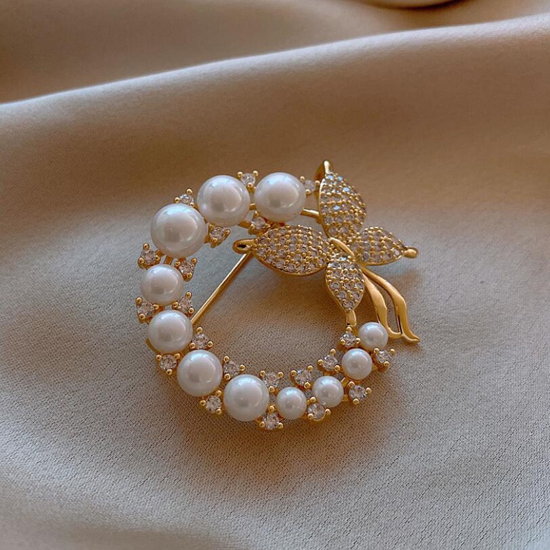 Ghim cài áo trang trí cánh bướm đính ngọc trai thời trang phong cách Hàn Quốc