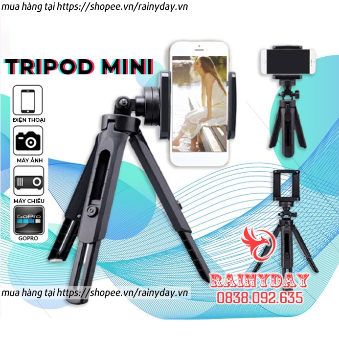 Chân đỡ điện thoại, tripod mini để kẹp điện thoại máy ảnh 3 chân livestream quay phim video chụp ảnh